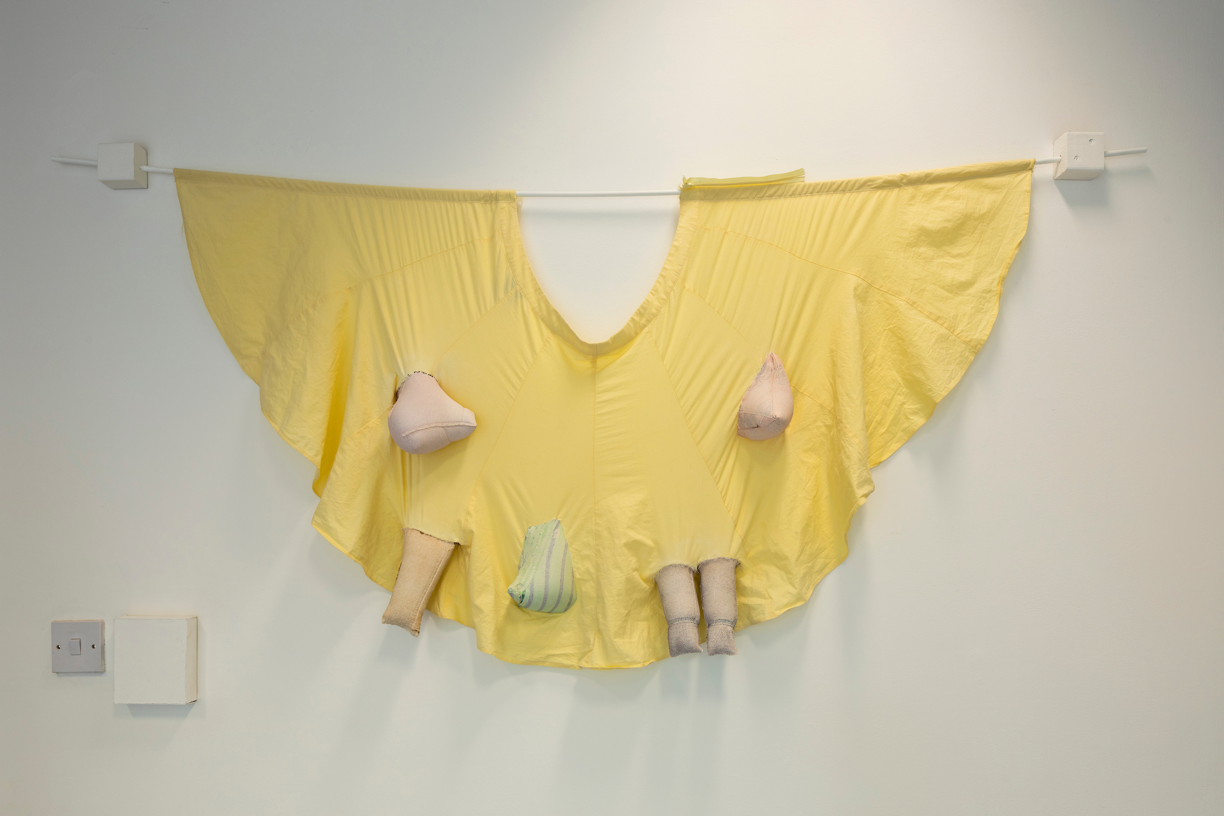03 Mama Sunshine, 2021, cotton skirt, fibreglass reinforced jesmonite, steel fixings, 77 x 14 x 177 cm photo Andrew Youngson