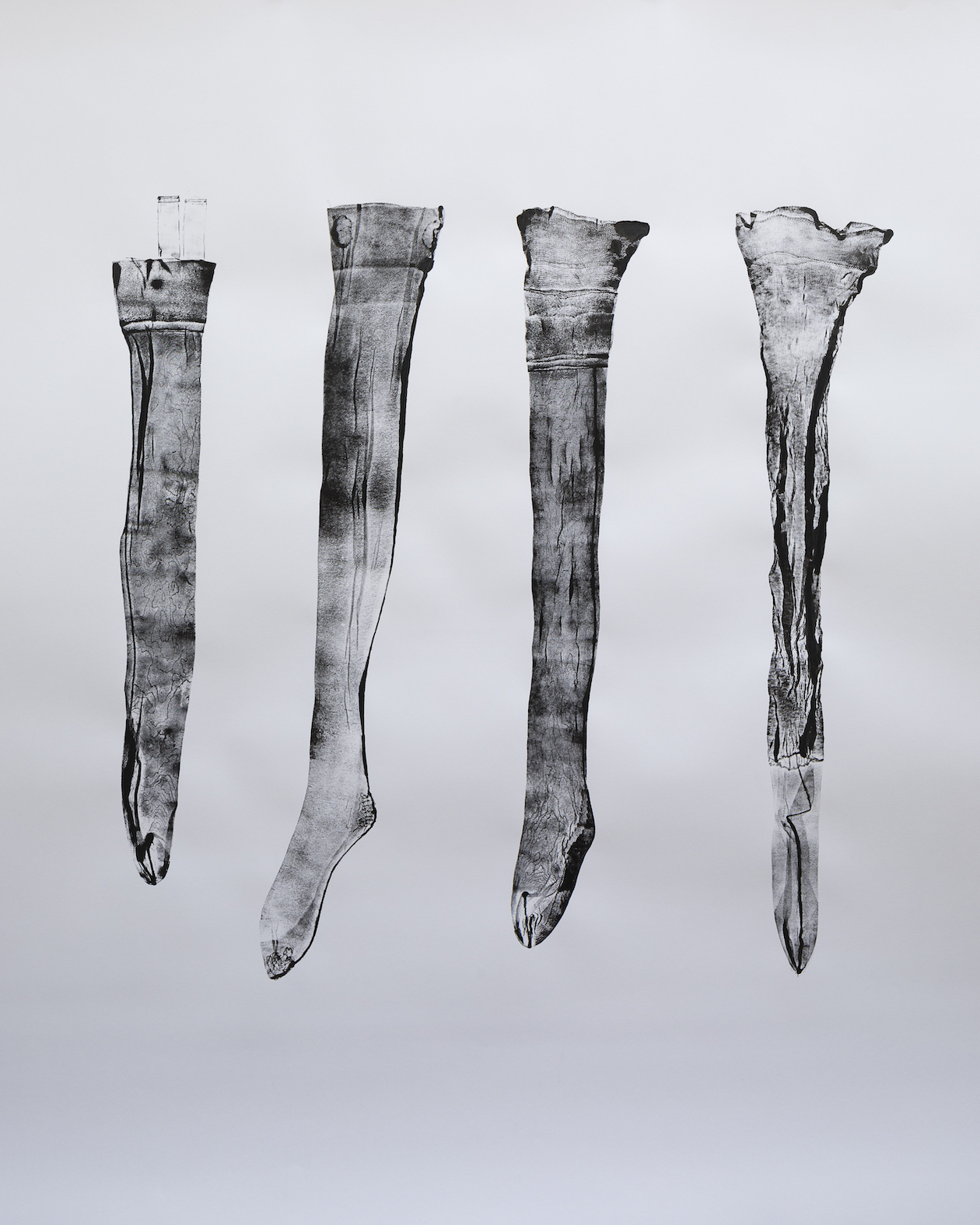 18 Stockings (Make do and Mend) I, 2019, ink on paper, 150 x 151 cm, photo Andrew Youngson